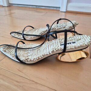 Jil Sander t-strap Sandals Gold Heels Sz 40